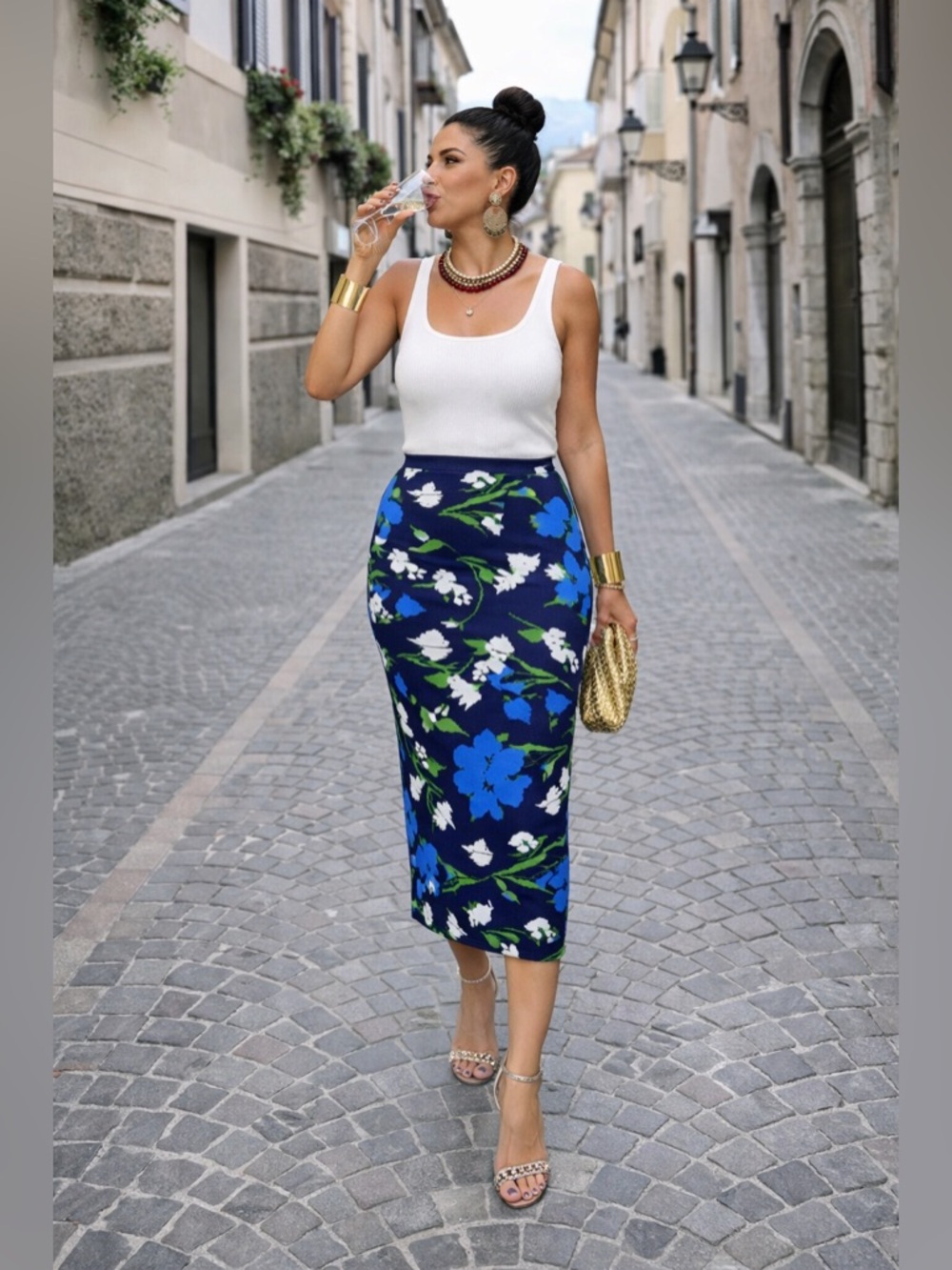 Kate Spade Floral Knit Skirt Blue Green Stretch Spring Midi Size S EUC